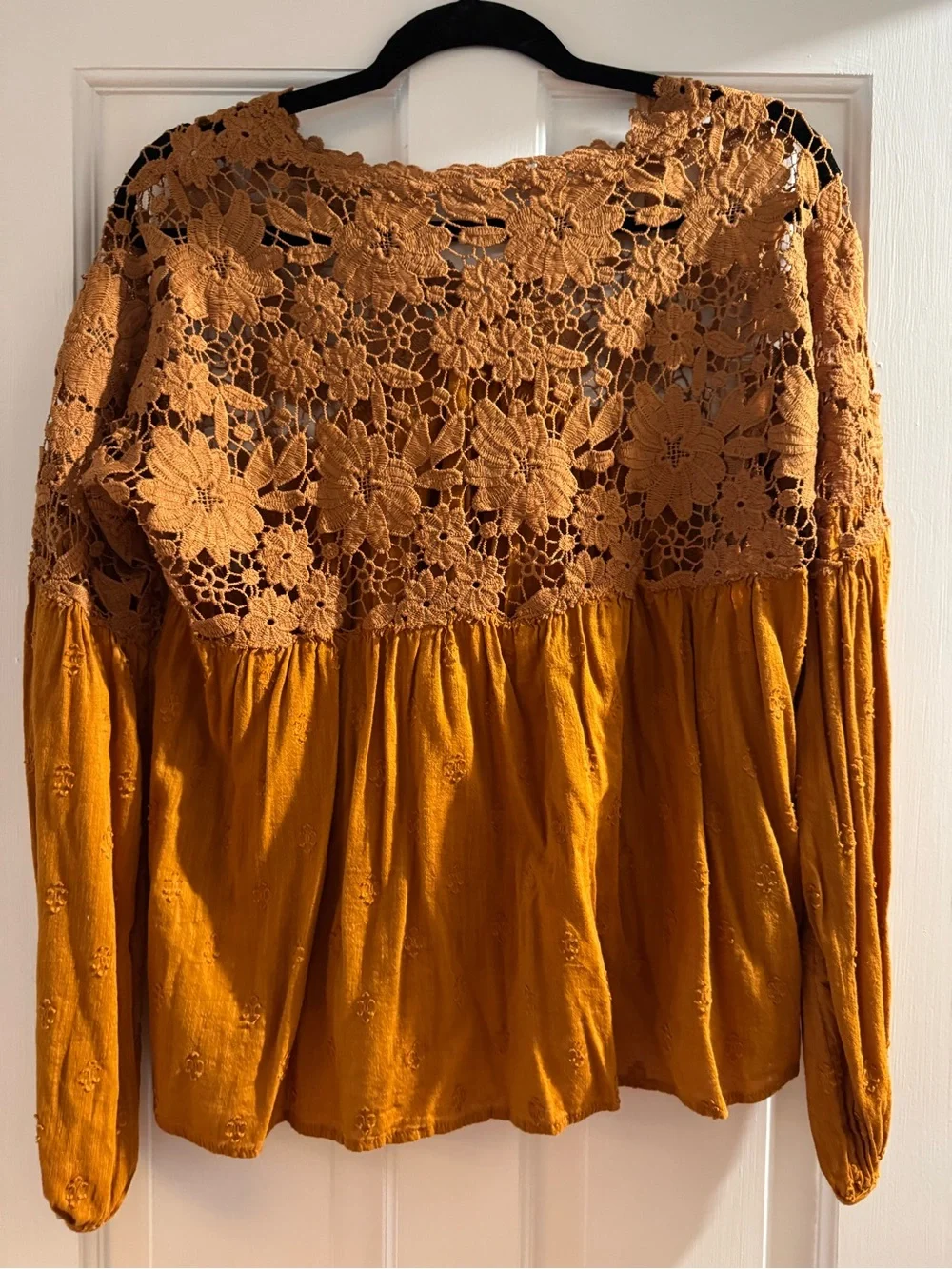 Free People Boho Lace Yoke Peasant Blouse - Rust
